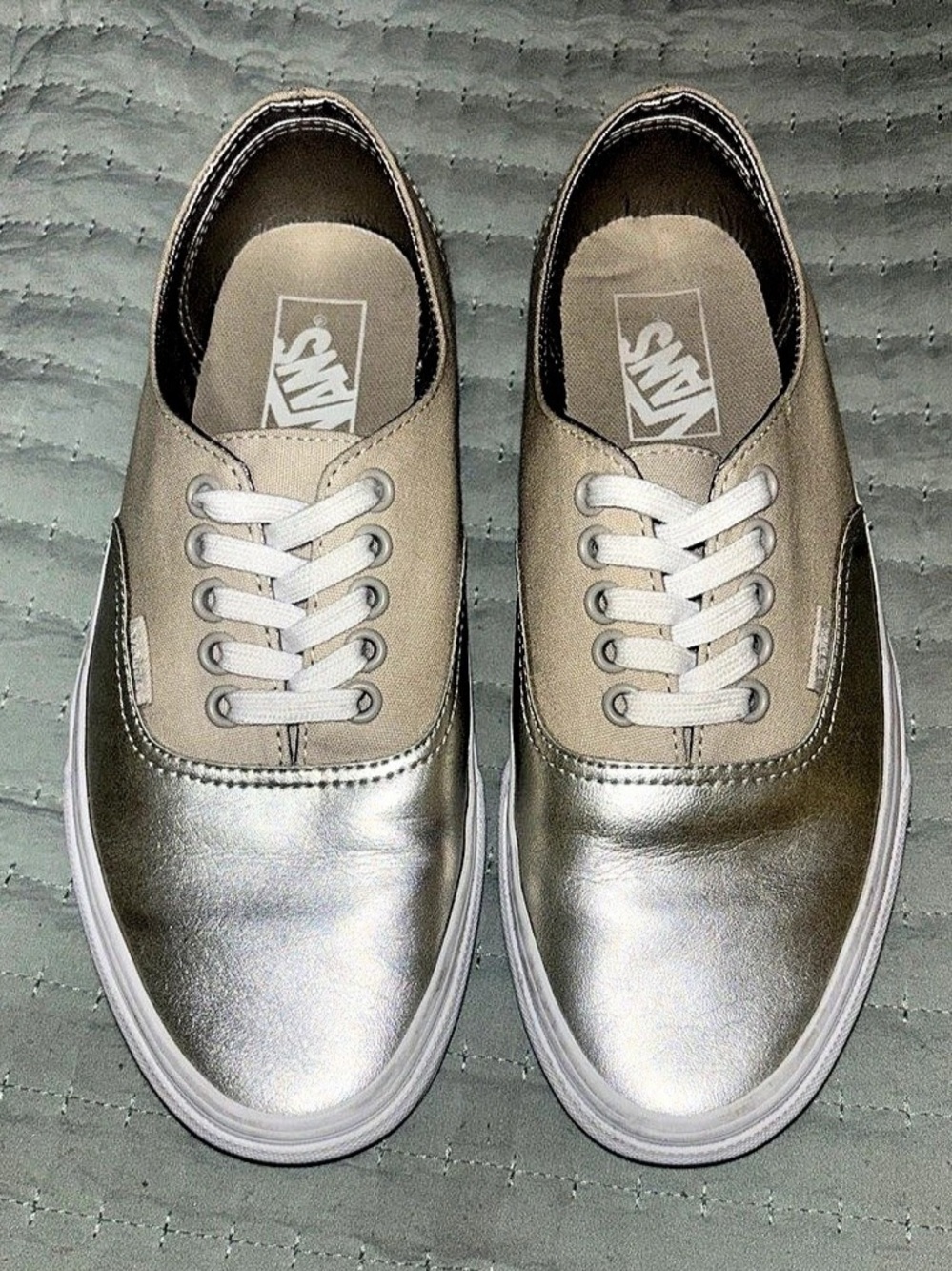 Vans Authentic Satin Lux Sneaker - Metallic Silver & Beige - W8.5/M7